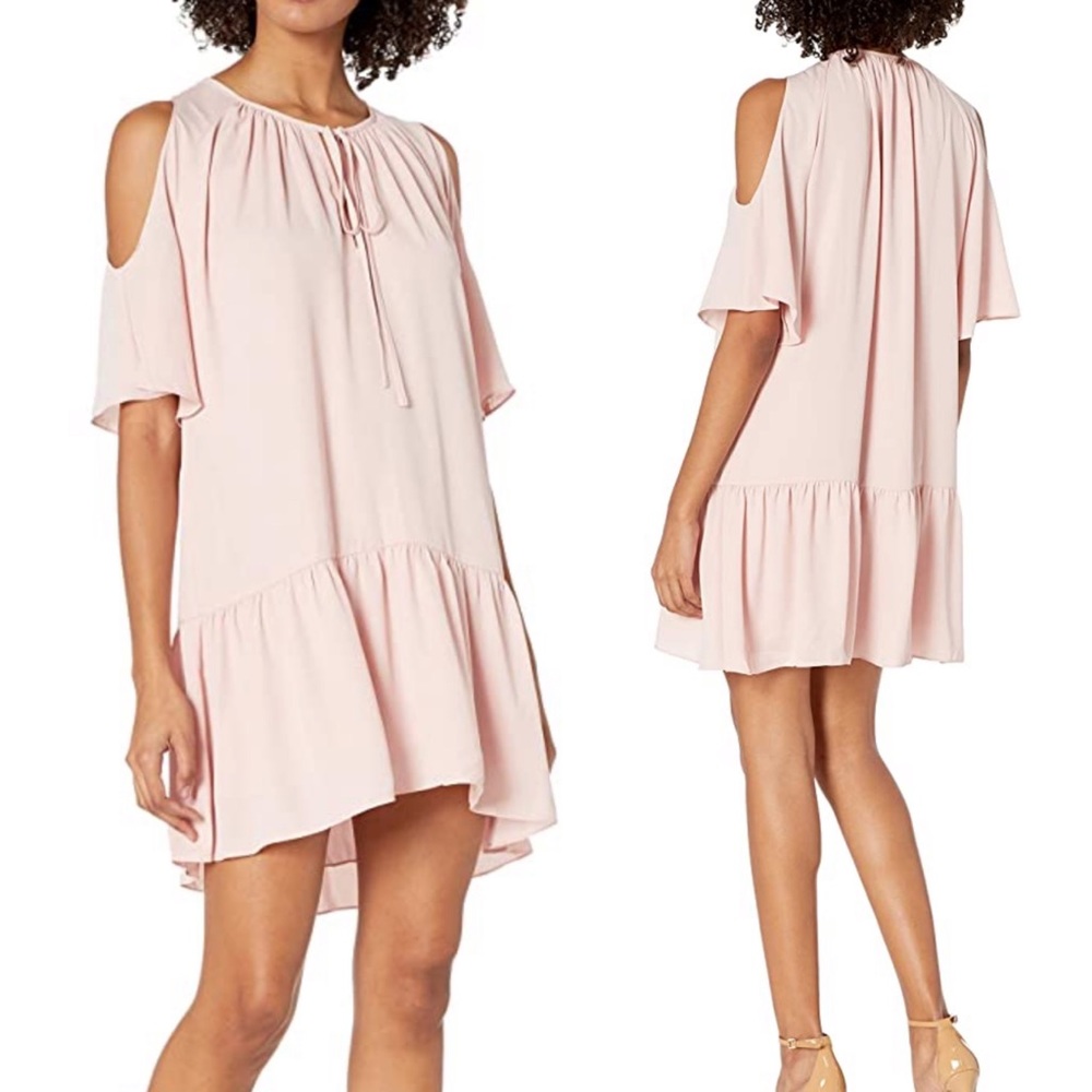 Amanda Uprichard Pale Pink Cold-Shoulder Ruffle Hem Dress
